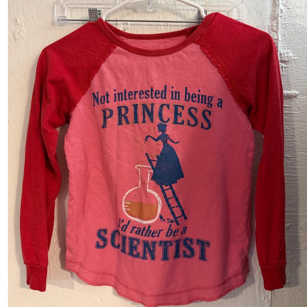 Peek Kids Girls Scientist Princess Raglan Long Sleeve Graphic Tee Pink Red 10